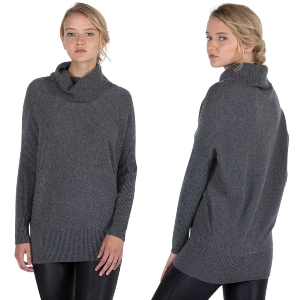 MICHAEL KORS Oversized Sweater Derby Chunky Wool Turtleneck Ribbed Gray XS/S